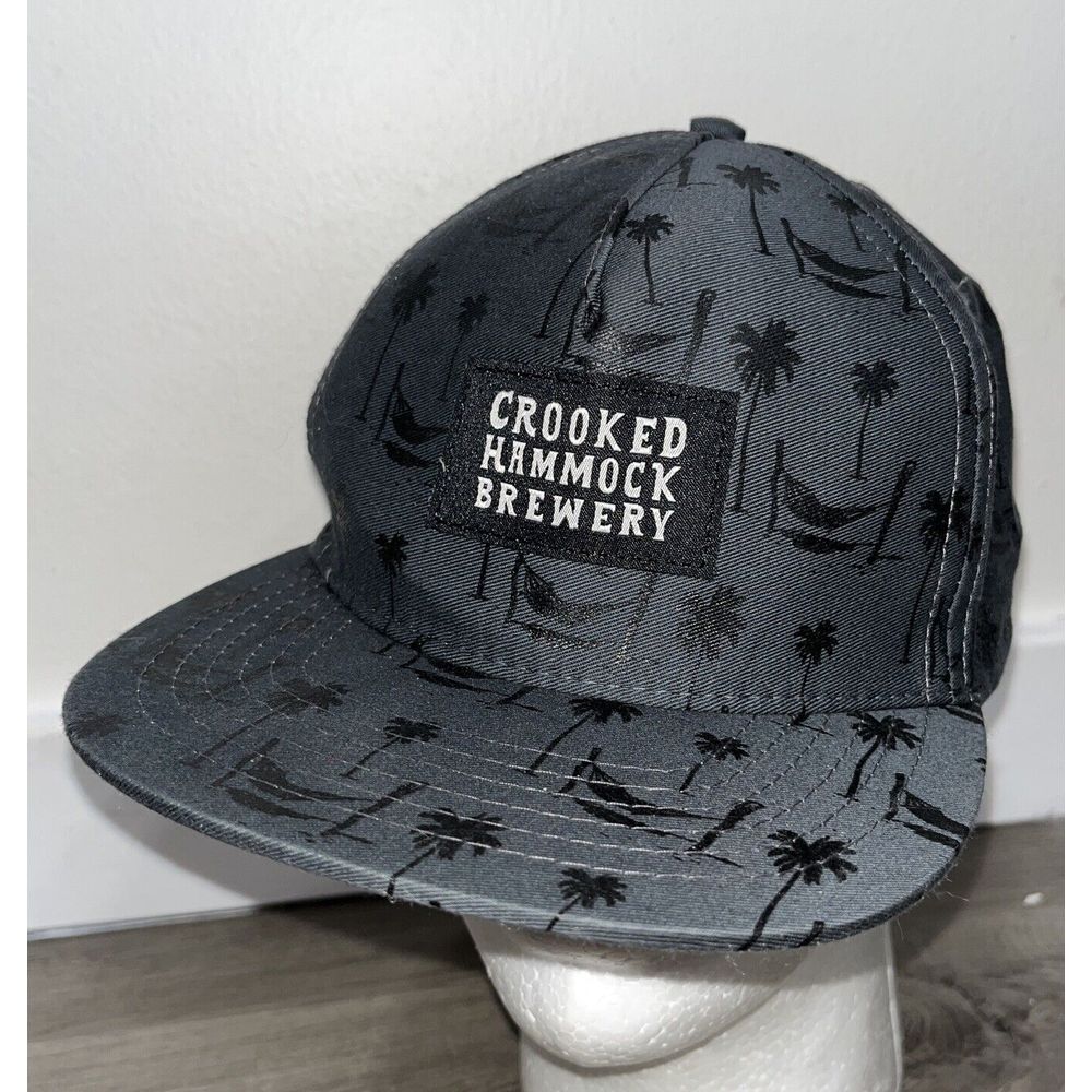 Crooked Hammock Brewery SnapBack Flat Bill Hat Cap Gray/Black EUC